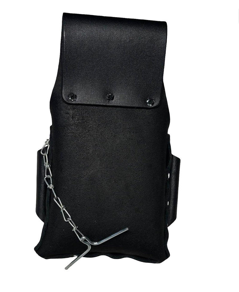 Wide Brown Leather Electrician Tool Pouch, 5 Pocket Design with Tape Holder, Heavy Duty Pigmented Construction, Anti-Rust Rivets BLACK