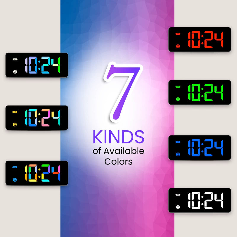 Alarm Clock for Kids -Digital Clock with 7 Color, 4 Dimmable Backlight & 3 Adjustable Volumes, 12/24 Hour, Snooze, Small Clocks for Classroom Bedroom Multicolor