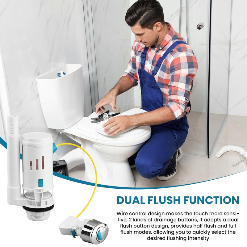 Toilet Dual Flush Valve with Push Button, Toilet Flush System Replacement Adjustable Universal 2" Outlet 280mm Cable Cistern Flush Replacement HK064