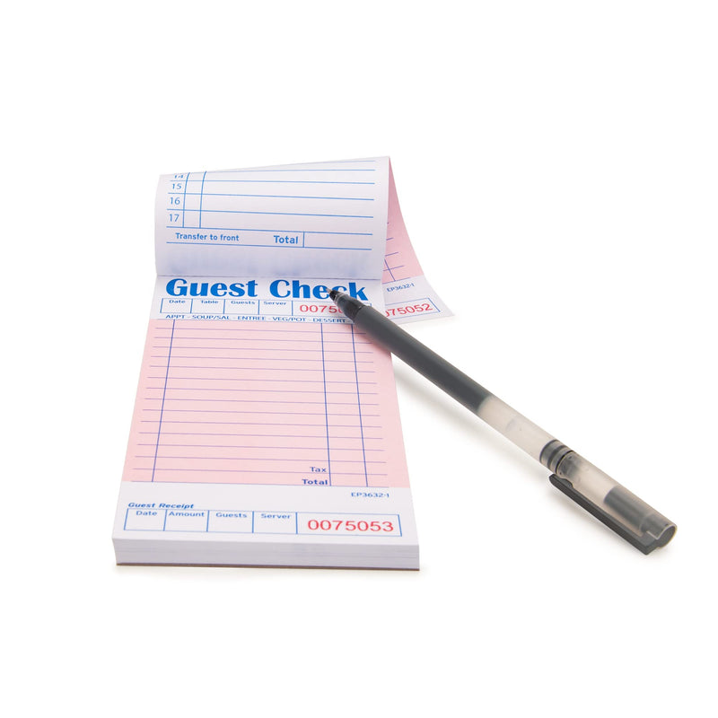 Guest Check Pads EP-3632-1 (10 Pads), Total 500 Pink Waitress Notepad, Server Order Pads 10 Pack--Pink