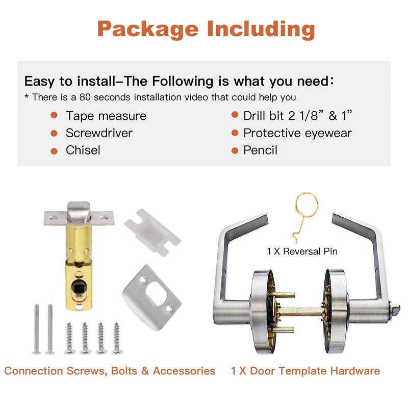 Privacy Indicator Door Lock Inuse or Vacant, Occupied Bathroom Door Handle, Commercial Large Door Lever Deadbolts, ANSI Grade2, Perfect for Restrooms, Office Buildings, Bars (Satin Chrome) Satin Chrome