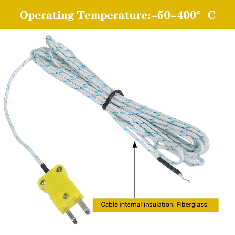 12 Pcs 3 Meters K Type Thermocouple Wire Temperature Probe Sensor Measure Range -50 to 400 Celsius, Compatible with TM902C/ TES1310 | Measure Range -50 to 400 Celsius, Compatible with TM902C/ TES1310