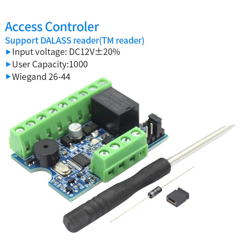 12V Access Control Mini Relay Module Controller Board TM Wiegand 26-44 RFID Card Reder Door Access Control System Support Admin Card 1000user