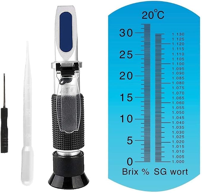 Brix Refractometer, Brix Meter Refractometer with ATC, Dual Scale Refractometer Brix 0-32% & Specific Gravity 1.000-1.130, Lab Refractometer for Wine Making, Beer Brewing, Fruit, Sugar Content