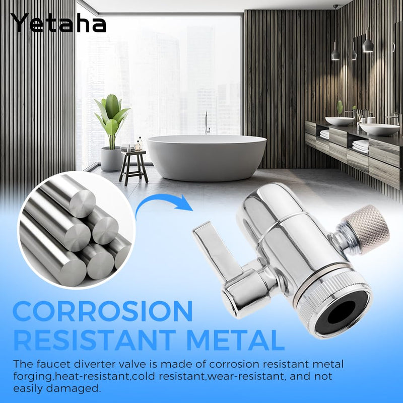 Yetaha 3/8" Faucet Diverter Valve, Kitchen Bathroom Faucet Splitter Adapter for Tubing Replacement Part, Bathroom Vanity Metal Sink Connector, Single Handle Size: 3/8"(9.5mm)