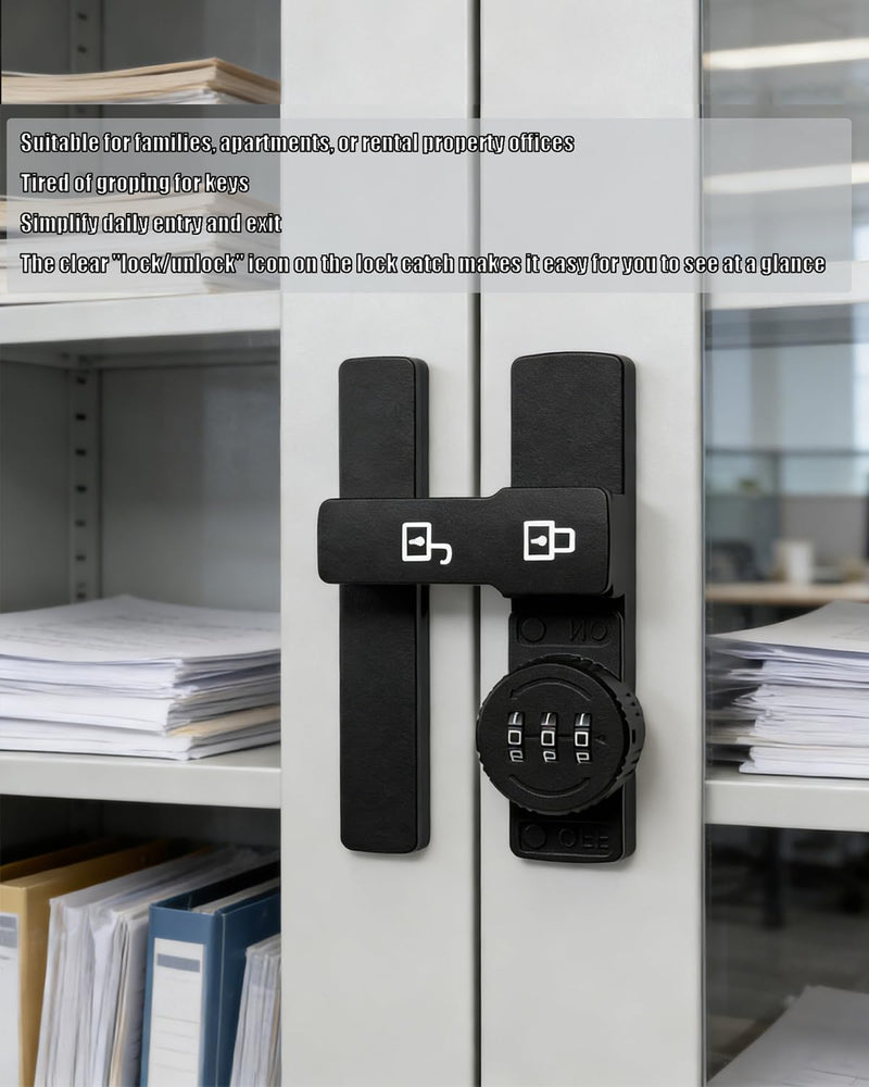 3-Digit Combination Lock for Double Doors Cabinets Closets Black