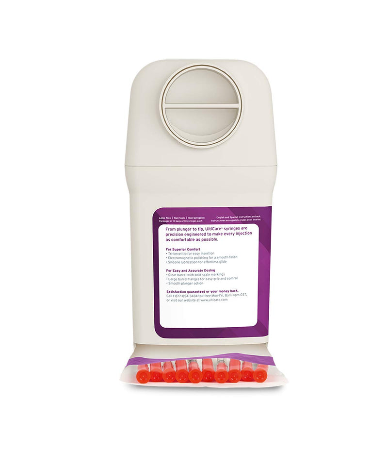 UltiCare VetRx U-40 UltiGuard Safe Pack Pet Insulin Syringes 3/10cc, 29G x 1/2", 100ct