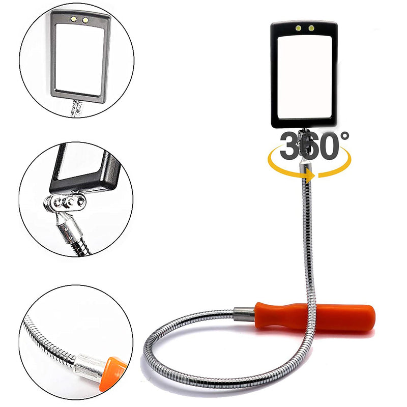 Home Inspection Mirror Flexible with Light telescoping led Stainless Replacement 360 Swivel for Extra Viewing，Present for Christmas, Birthday Father's Day Everyday Carry