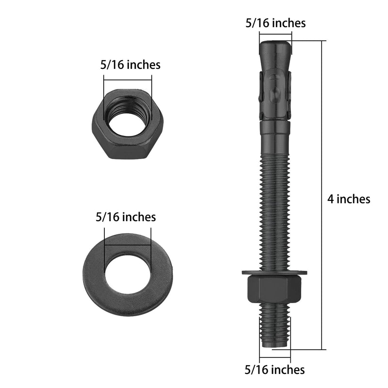 10Pcs 5/16x4 Inch Standard Fasteners for Heavy-Duty Black Wedge Anchors for Cement and Concrete 5/16*4" 10