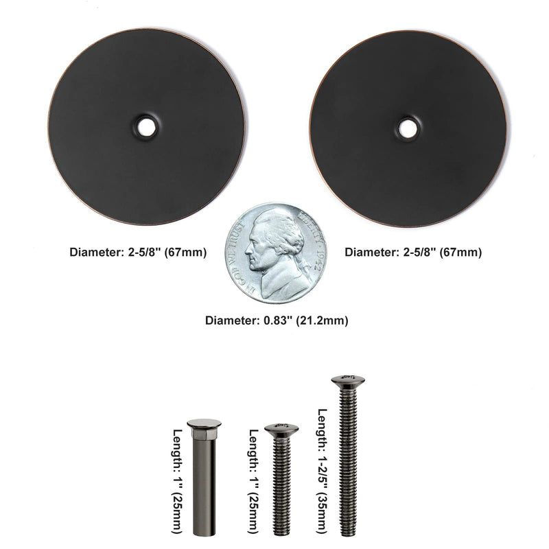 1 Pack Door Hole Cover Plate Oil Rubbed Bronze Deadbolt Cover Plate 2 5/8" Diameter Round Door Knob Hole Filler Plate, 1" and 1.5" Screws, Reinforcer Locks and Doors for Home Security