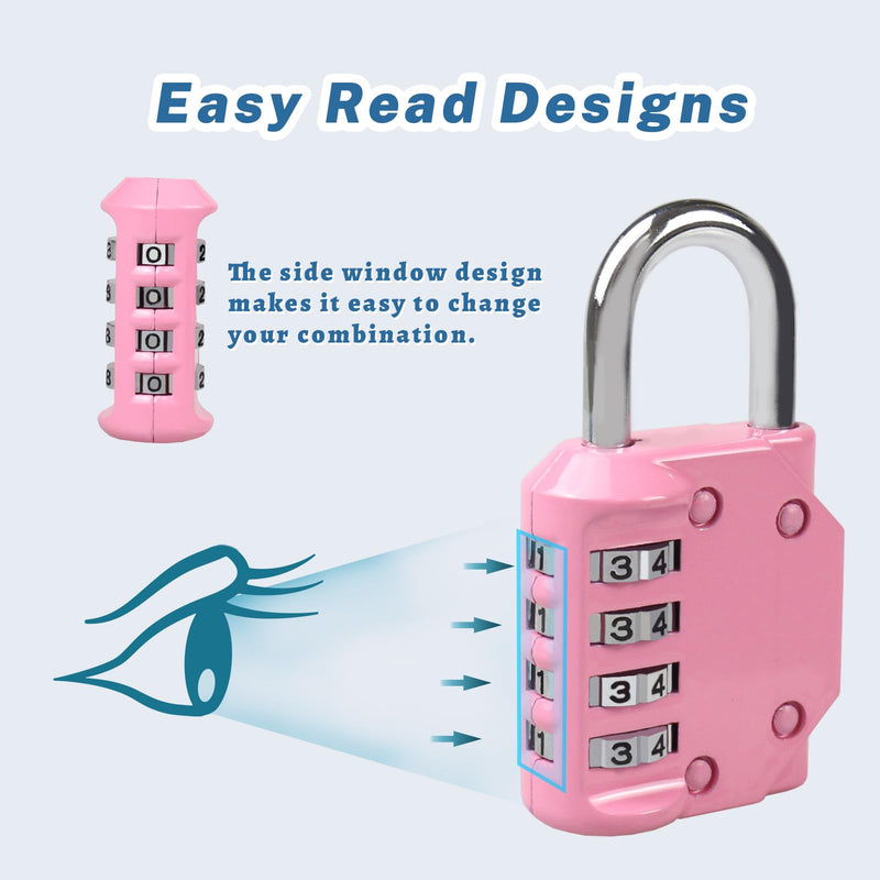 RESET-060 4 Digit Combination Lock Outdoor Padlock for School Gym Sports Locker Fence Toolbox Gate Suitcase Hasp Pink 1