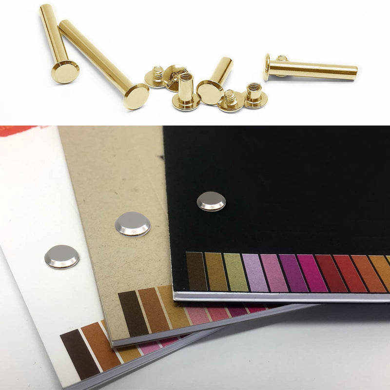 Uenhoy 60 Set Gold Chicago Screws Assorted Kit M5 x 5/10/12/15/25/35mm, Metal Screw Posts Nail Rivet Chicago Button for DIY Leather Crafts Bookbinding, Round Phillips Head Stud Screw M5x5/10/12/15/25/35mm, 60 Sets
