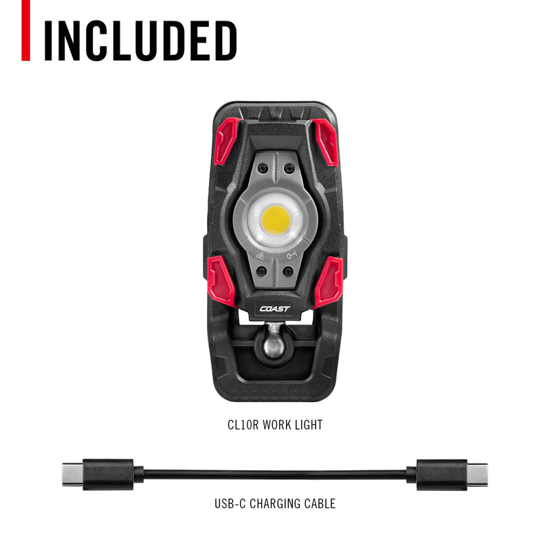 Coast CL10R 1000 Lumen Rechargeable Dual Power Rotating LED Magnetic Clamp Light, Black/Red
