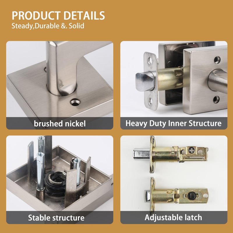 Front Door Lock sSet Front Door Handle and Deadbolt Set,Square Heavy Duty Exterior Door Knob with Deadbolt,Brushed Nickel,1pack 1pack-set Satin Nickel