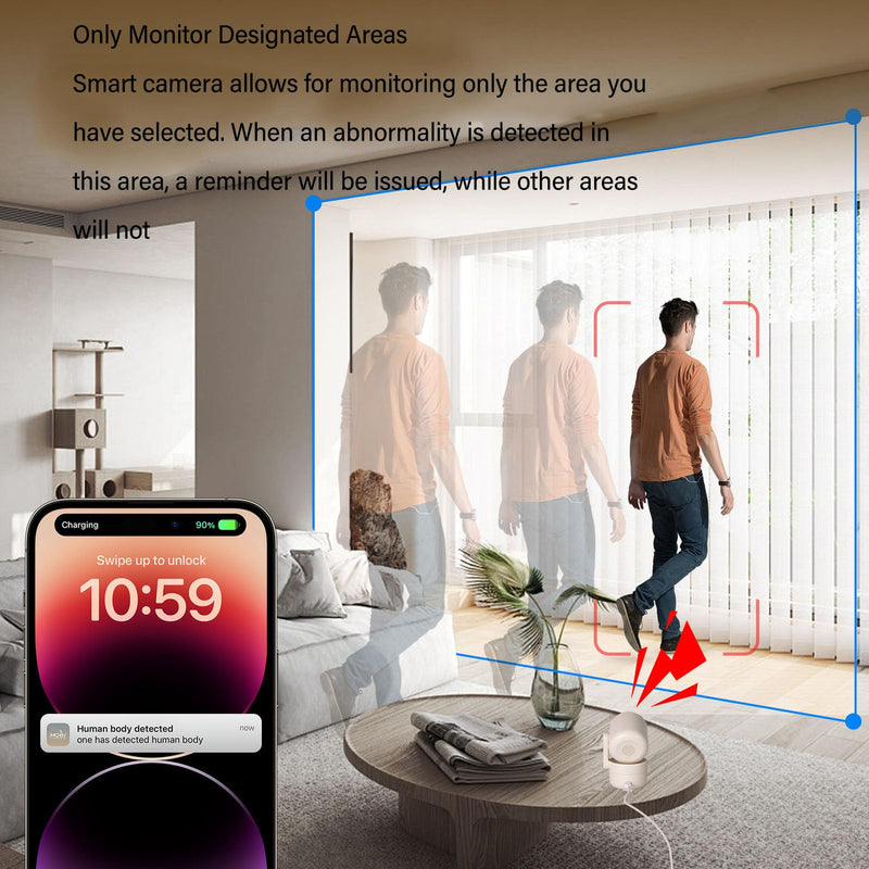 Walfront Security Camera, 360 Degree Rotation Triggering Alarm Smart Home Surveillance Camera 5V, with Smart Area Monitoring and Clear Imaging, for APP Compatible Scope