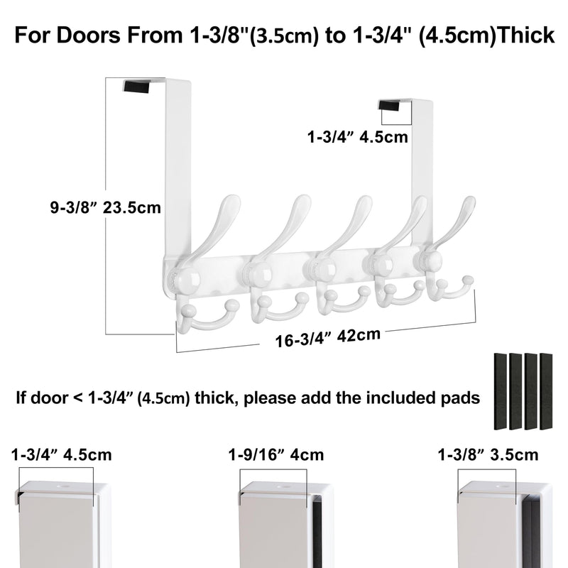 Dseap Over Door Hook 2.0 - Upgraded Version - Simple-Assembly, Strong, Heavy-Duty Stainless Steel 5-Tri-Hook Over The Door Hanger Rack, SimpleStrong Series, White 1 - NewNest Australia