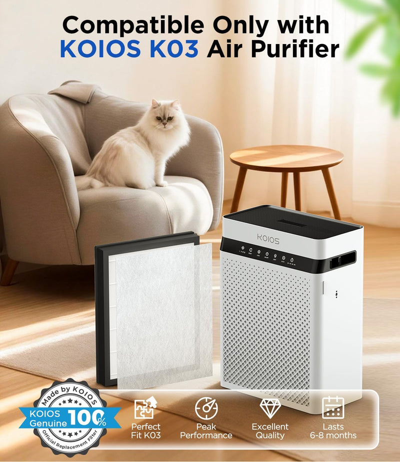 2 Pack KOIOS K03 Genuine H13 HEPA Air Purifier Replacement Filter