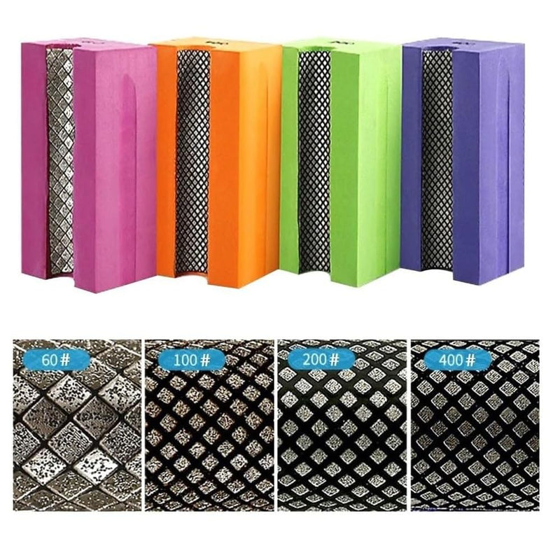 Concave Electroplated Diamond Sanding Block, 60/100/200/400 Grit Curved Polishing Pad for Grinding Trimming Granite Marble Glass Stone Tile Wood (4 Pieces)