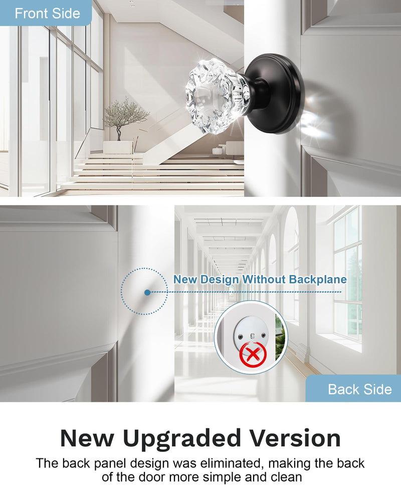 KNOBWELL 3 Pack Dummy Glass Door Knobs Interior with no Lock, Decorative Crystal Door Knobs Inside, Modern Glass Door Knob Inside in Matte Black Finish