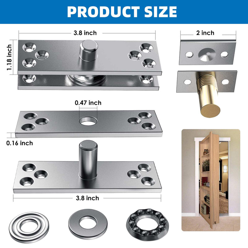 Heavy Duty Hidden Pivot Hinges for Murphy Door – 300LB Side Mount 1 Set, Stainless Steel Secret Door Hardware Kit for Bookshelf, Wood Door, and Hidden Room Entry (Center Mount 1 Set) Center Mount 300lbs 1 Set