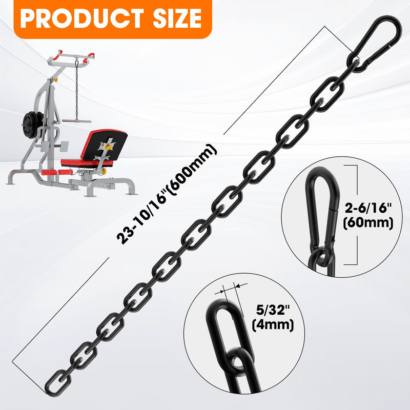 Gate Chain Lock, 23.6 Inch 304 Stainless Steel Chain Fence Gate Latch with Carabiner, Outdoor Hardware Lock Chain for Yards, Pet Cages, Horse Goat Dog Stall Barn and Fence Gates (Black Dia 4mm-2Pcs) Black Dia 4mm-2Pcs