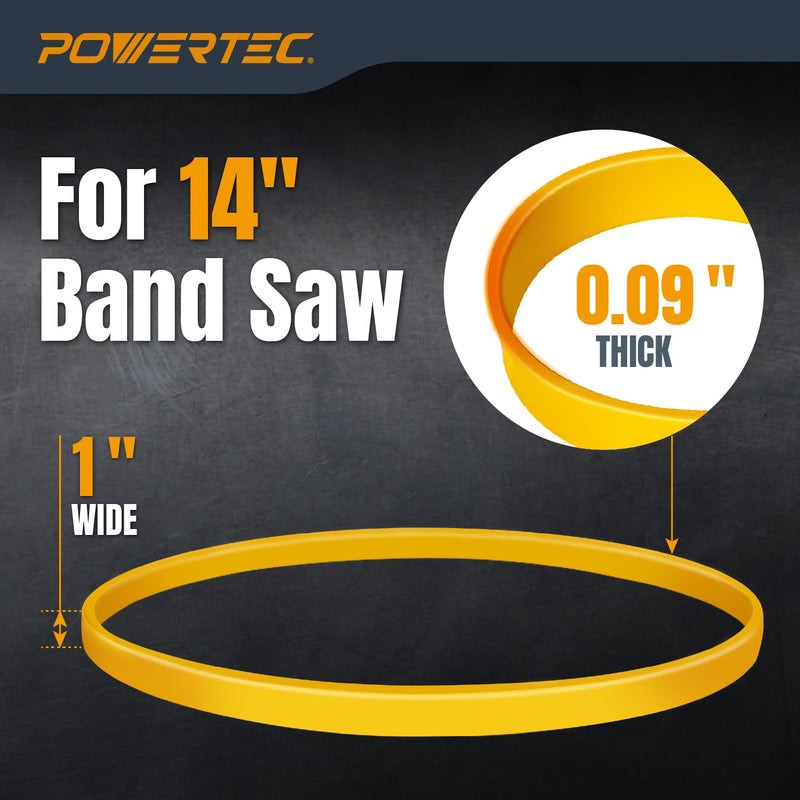 POWERTEC 93-1/2 Inch Bandsaw Blades with 14 Inch Band Saw Tires, 1/4" x 6 TPI Band Saw Blades 1PK with 14" x 1" x 0.95" Bandsaw Tires 2PK, Band Saw Accessories for Jet, Grizzly and Powermatic (13703)