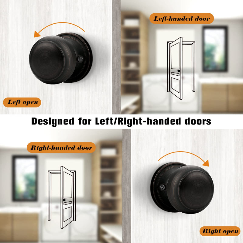Probrico Dummy Door Knobs Dummy Door Handles for Closet French Doors, Single Side Inactive Door Knobs Interior, Oil Rubbed Bronze, 4 Pack