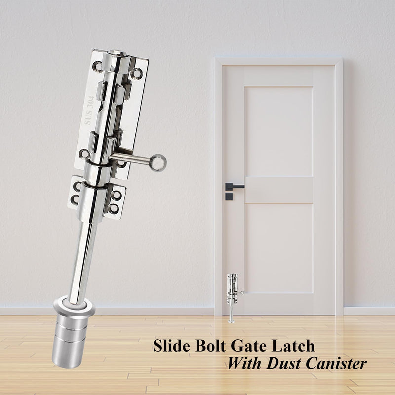 Gate Latch 304 Stainless Steel Slide Bolt Latch Heavy Duty Rustproof Barrel Bolt Latch Thickened Solid Outdoor Gate Lock Door Hardware for Shed Fence Trailer Silver 8in