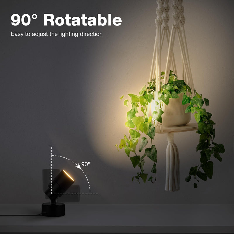 SUNVIE 2 Pack LED 120V SpotLights Indoor, 3W Up Lights Floor Spotlight, 3000K Uplights Indoor Accent Lighting for Plants Pictures Artwork, 5.9 FT Cord with Foot Switch