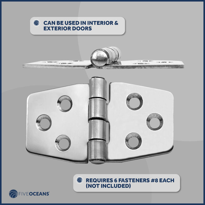 Five Oceans 316 Stainless Steel Hinges, Marine-Grade Boat Hatch Hinge 3-Inch x 1-9/16-Inch Pack of 2