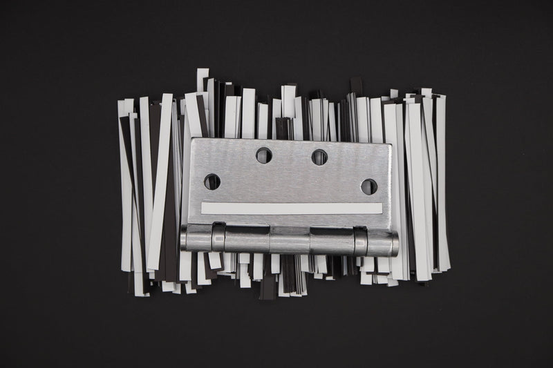Magnetic Hinge Shims for Commercial Hinge Adjustments Door Repairs Prop Damage Sagging Hinges for use with 4"x4" 4-1/2" x 4-1/2" 5" x 5" Hinges Each Pack Contains 50 shims 4" x1/4"