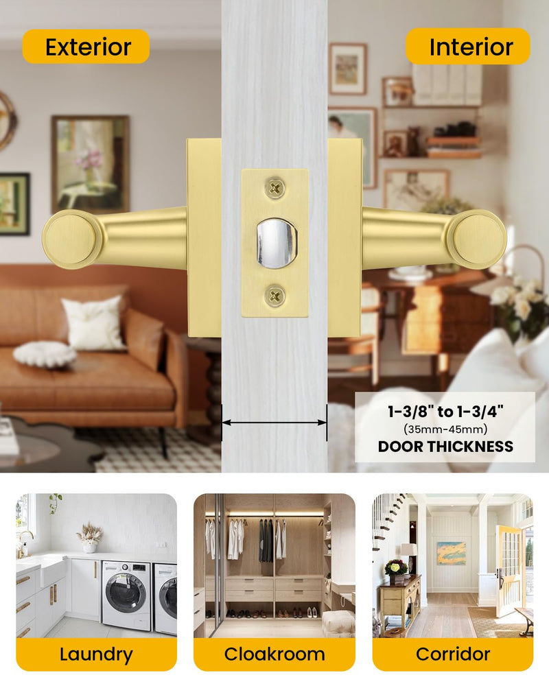 Goldenwarm Gold Closet Door Handles, Zinc Alloy Brushed Gold Door Handles Interior for Closet, Hallways, Heavy Duty Passage Door Handle, Reversible Lever Door Handle 1 Pack