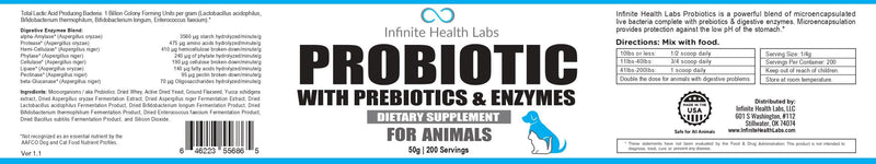 Probiotics for Dogs and Cats - Vet Formulated Made in USA Pet Prebiotic & Enzyme Powder for Digestive, Gut & Immune Health - 200 Servings (50 g) 50 g