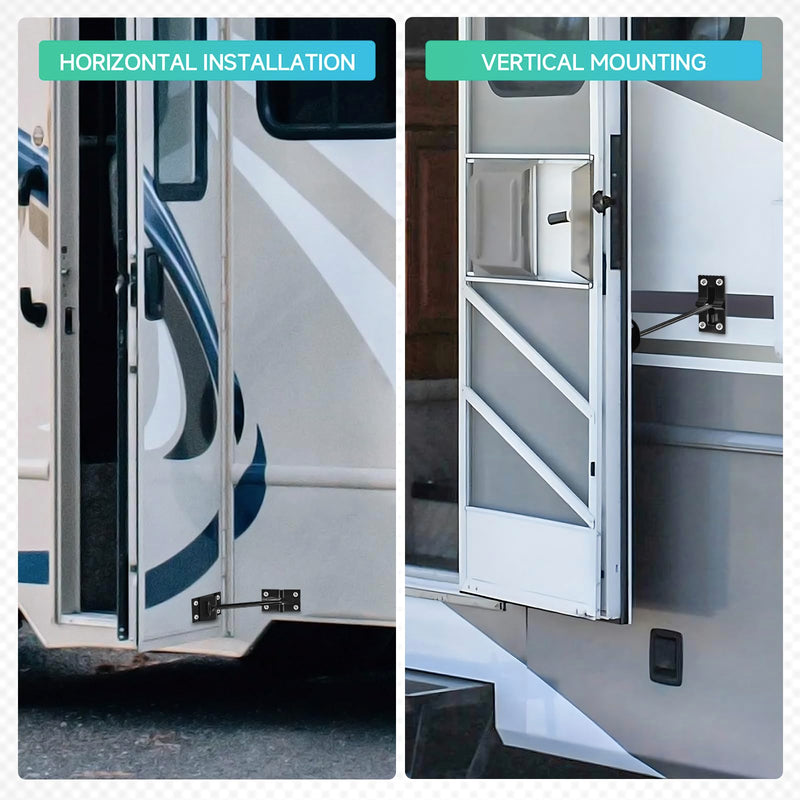 RV Door Holder with Silent Snap, Upgrade Noiseless Black Metal Camper Door Holder Trailer Door Latch, Catch T-Style Door Holder to Keep Door Open for Cargo Trailer, Truck (2 Pack,6 Inch)
