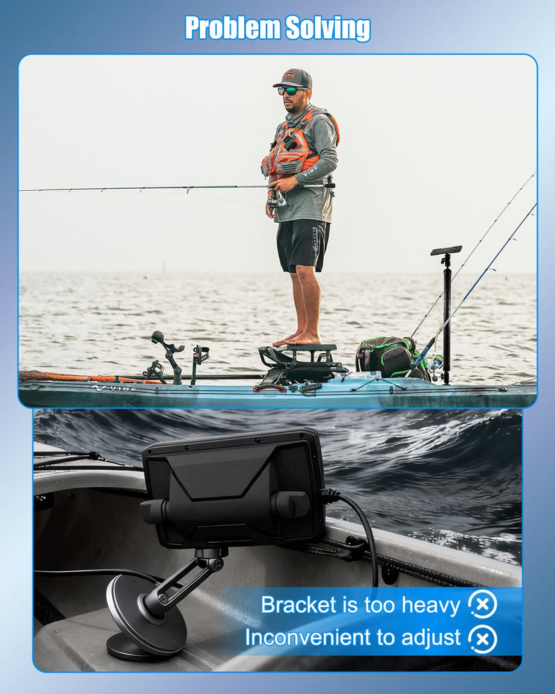 Aluminum Alloy Fish Finder Mount with C Size 1.5 Inch and Round Base, 19.68 Inch Long Arm Marine Electronic Depth Finder Mount Compatible with Garmin Lowrance Humminbird and More