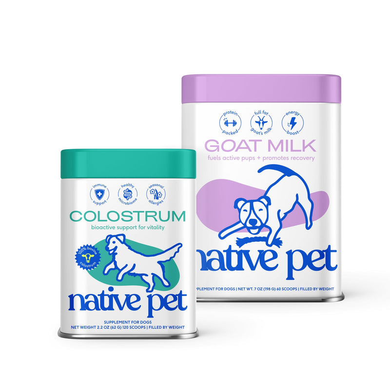 Native Pet Goat Milk Powder for Dogs (60 Scoops) & Colostrum for Dogs (120 Scoops) - Organic Goat Milk Great Dog Food Additive for a Healthy Digestive System & Bovine Colostrum Powder