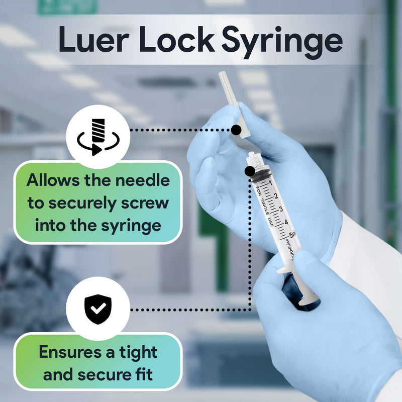5 ml Syringe without Needle - 5 Pack of Individually Wrapped Disposable Syringes - Good for Medical, Scientific Lab, Home Use, and More - Sterile Luer Lock Syringes 5 ML 5.0