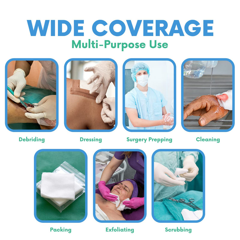 HEALQU 4x4 Gauze Pads - 12 Ply Woven Pack of 200 - Ultra Absorbent Soft Non-Sterile Surgical Sponges for Wound Dressing, Debridement, Cleaning and Prepping 4x4" - 12 Ply Bag/200