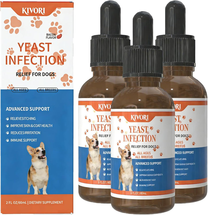 Kivori Yeast Infection Drops for Dogs, 2fl.Oz/60ml Yeast Infection Treatment for Dogs, Anti Yeast Drops, Ear and Paw Itch, Herbal Dog Supplement Drop for All Ages All Breeds. (3PCS) 3PCS