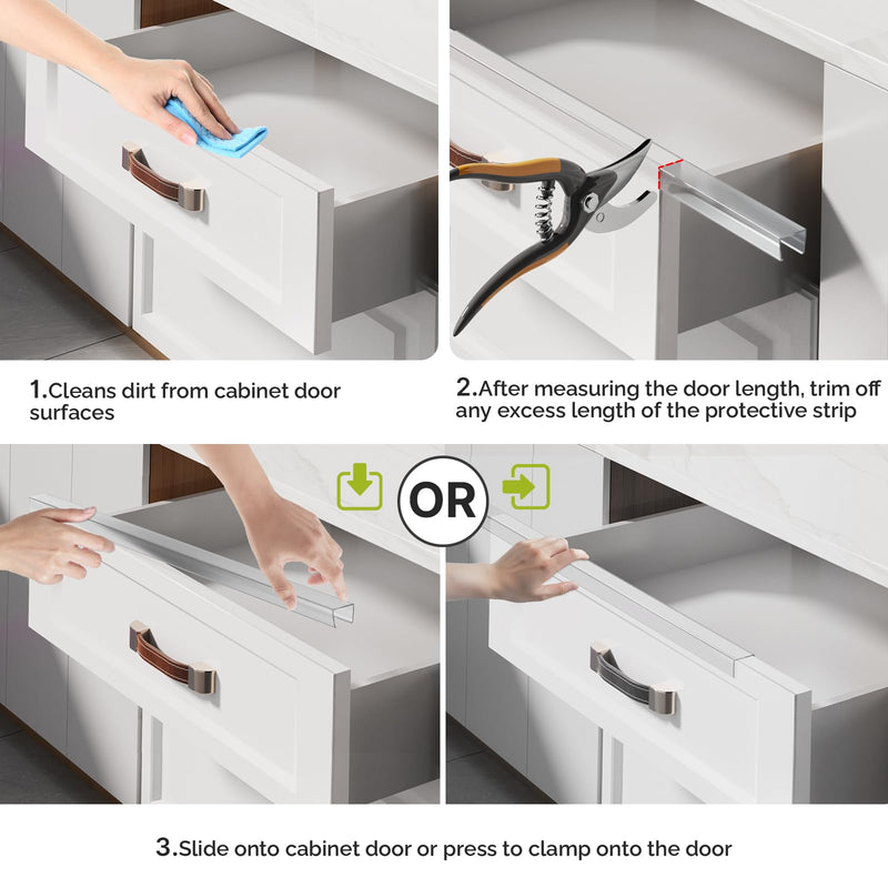 Snugly Fit 18" Length Cabinet Door Protector, Flexible Slip-On Plastic Edge Guard, Thin Transparent Cabinet Edge Protectors to Prevent Wear, Chipping, Discoloration, Cabinet Bumpers, 3/4" Thick, 2 PCS Clear