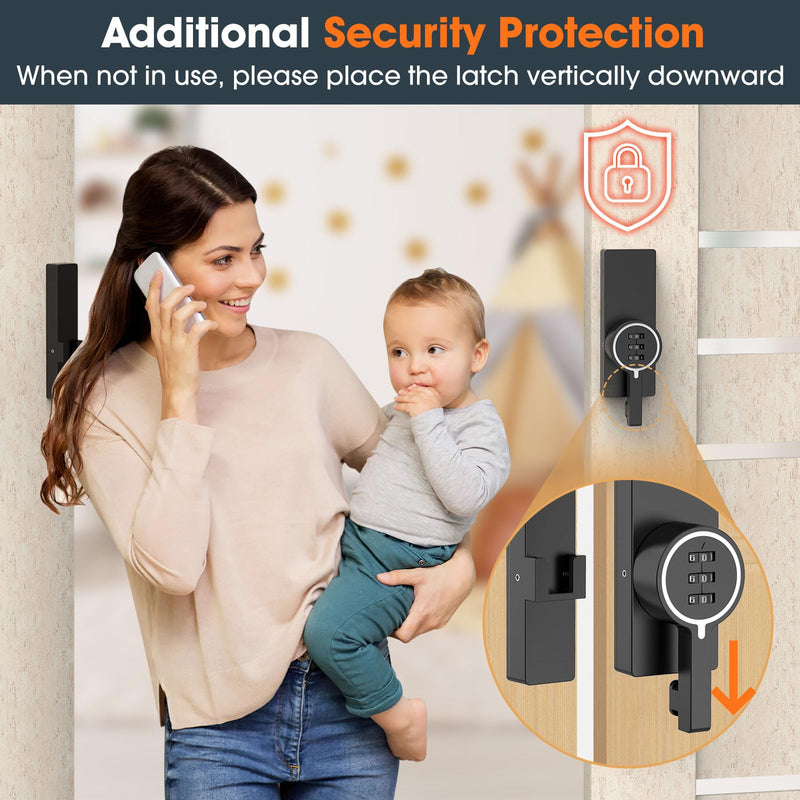 Password 180 Degree Barn Door Latch, Keyless Adhesive Flip Latch, Sliding Door Latch with 3-Digit Combination, Cabinet Lock with Glue and Screws for Gate,Shed, Bedroom, Closet (2, Luminous Black)