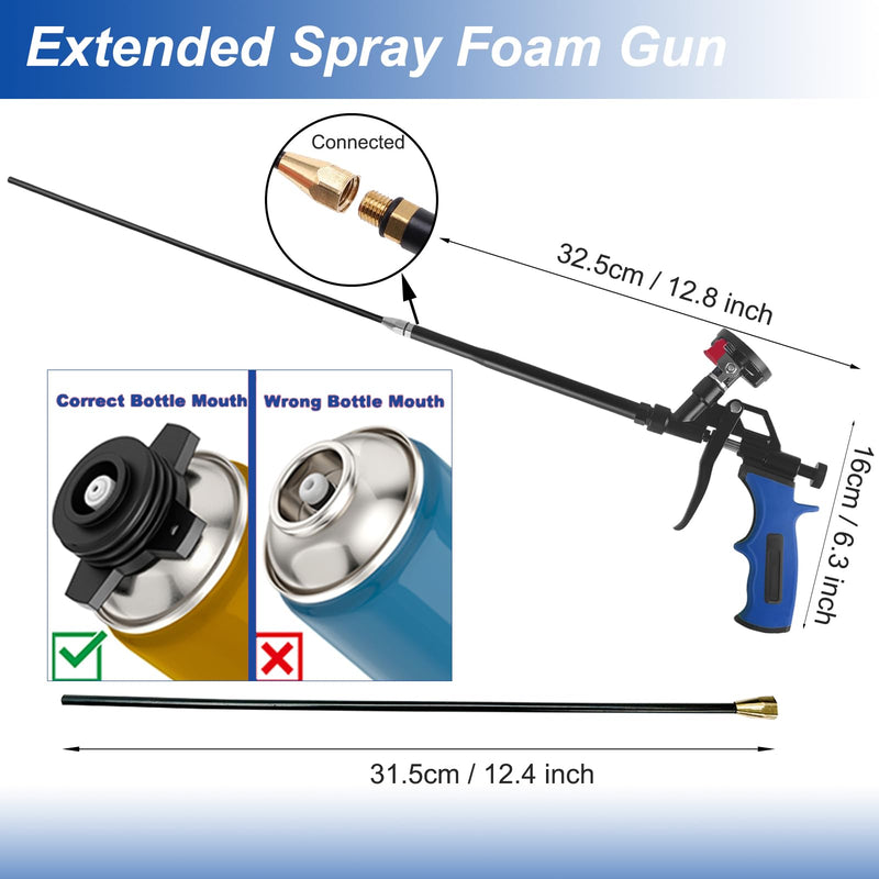 25inch Extended Spray Foam Insulation Gun,Professional Expanding Foam Gun,Dispensing Foam Gun Suitable for Caulking, Filling, Sealing(BLUE) Blue Extended Foam Gun