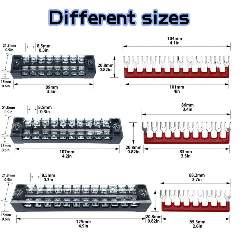 6 Sets 8/10/12 Positions 600V 15A Terminal Blocks Ground Circuit Dual Row Bus Bar Wire Screw Terminal Block Kit with Cover 600V Pre Insulated Terminal Strip WW004-15081012 15A 8P+10P+12P