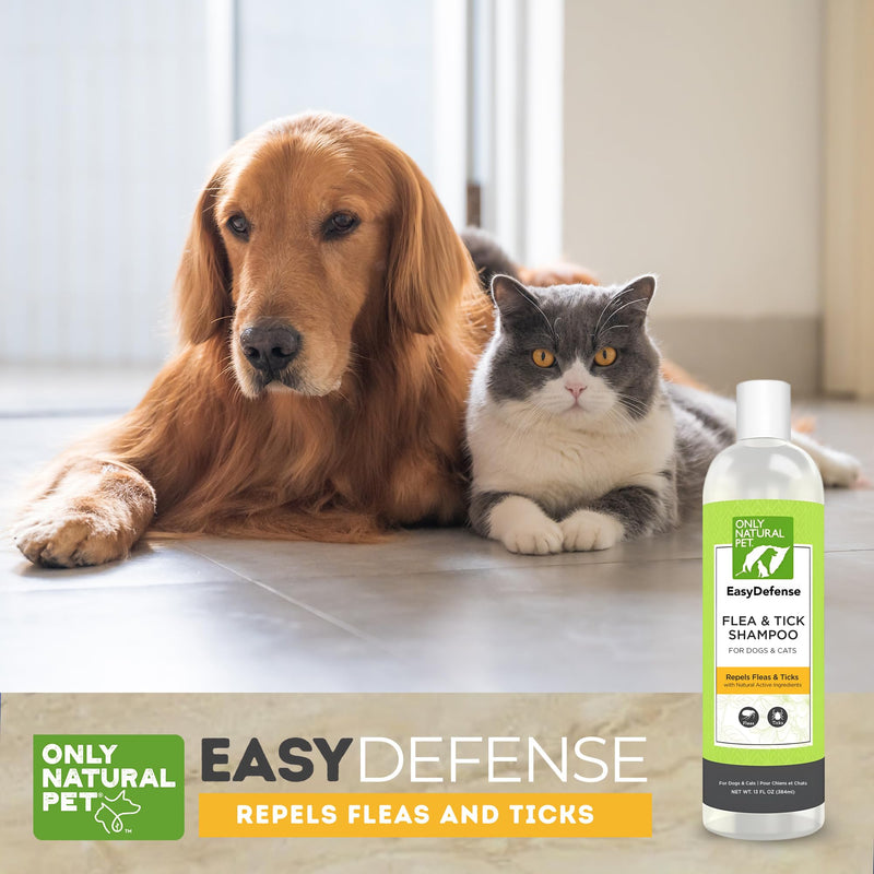 Only Natural Pet EasyDefense Shampoo for Dogs & Cats - Natural Bath Treatment for Pets & can be Used for Kittens & Puppies 4 mos & up, with Geraniol & Peppermint Oil - 13 oz Bottle - PawsPlanet Australia