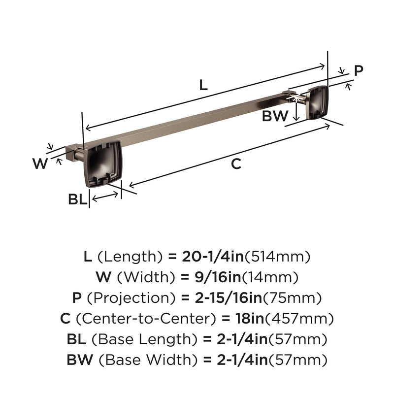 Amerock BH36093G10 | Brushed Nickel Towel Bar | 18 inch (457 mm) Center-to-Center Towel Rack | Stature | Bathroom Towel Holder | Bathroom Hardware | Bath Accessories