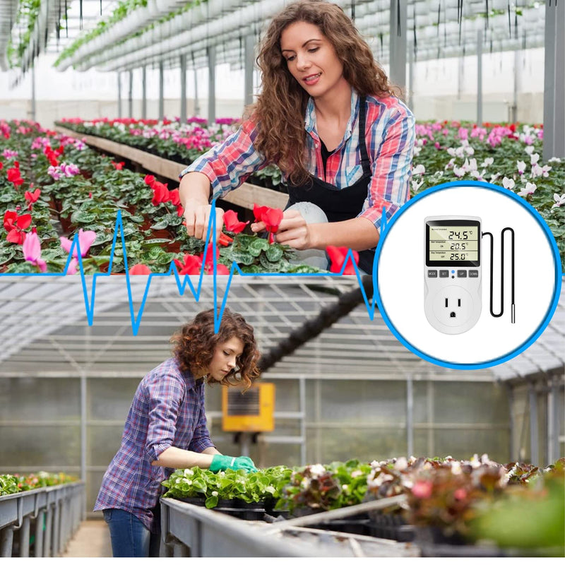KABASI Digital Temperature Controller, LCD Screen Heating Cooling Reptile Thermostat with Sensor Probe for Snake, Lizard, Incubator, Brewing, Incubator, Greenhouse, Terrarium ℉/℃ 15A 1800W 120V Classics