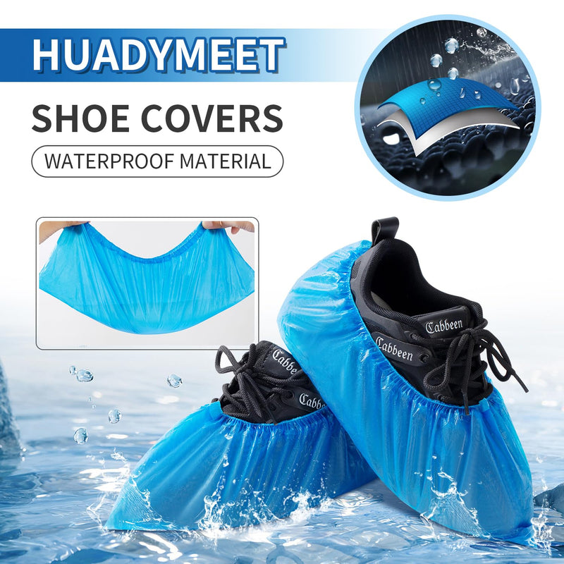 HUADYMEET Shoe Covers Disposable Non Slip For Indoors 100Pack(50 Pairs) Waterproof Shoes Protector Cover Durable Boot Booties Covers Fits up to size 11 US Men and 13 US Women,Large,Blue Blue