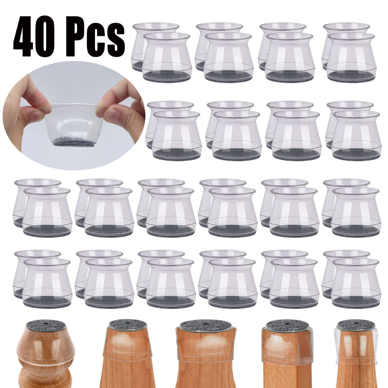 BUMACO 40Pcs Chair Leg Floor Protectors Chair Leg Protectors for Hardwood Floors Silicone Pads Covers to Protect Floors (Universal L Clear Fit 1.3"-2") Universal L(1.3"-2") Clear-40 Pcs