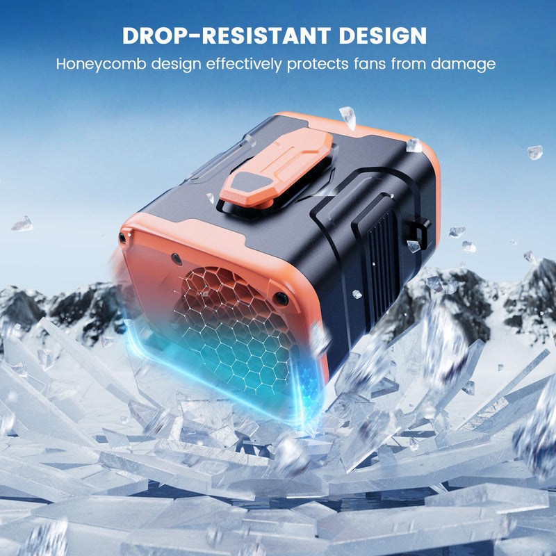coldSky Upgrade Portable Waist Fan Clip On, 10000mAh Rechargeable Wearable Belt/Neck Personal Fan with Light, 5 Speeds Strong Airflow Cooling for Outdoor Jobsite Camping Travel Medium Orange