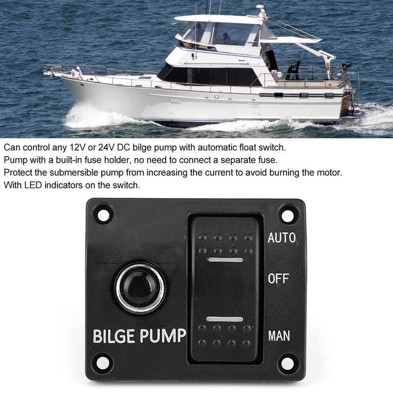 Bilge Pump Switch Panel, 3 Way Boat Circuit Control with Auto Off Manual Switch LED Indicator for DC 12V/24V Bilge Pump